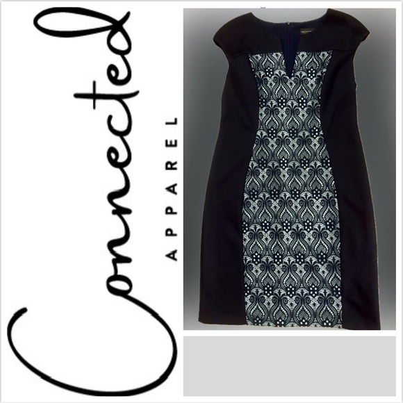 Connected Apparel Dress sz 16 navy & mint green sleeveless, lace overlay, EUC - Picture 1 of 3